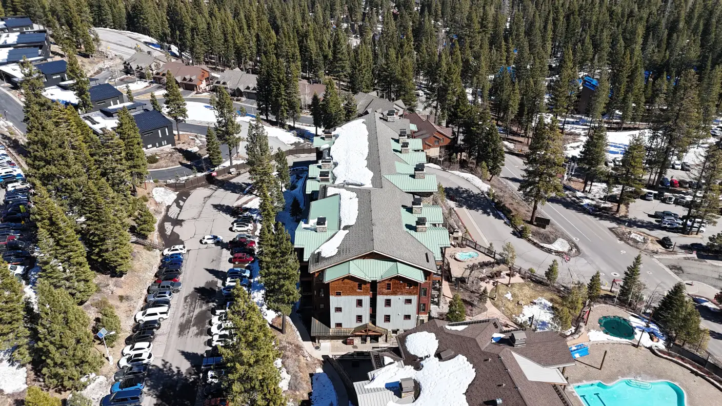 Aerial view of a custom home painting project in the Reno-Tahoe region