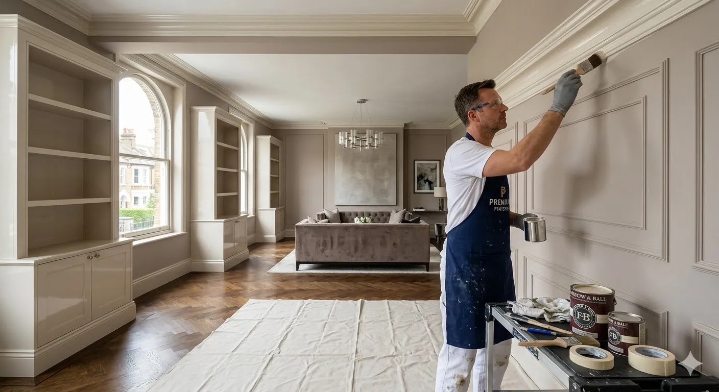 Juniper Ridge Painting crew applying architectural finishes on a custom home